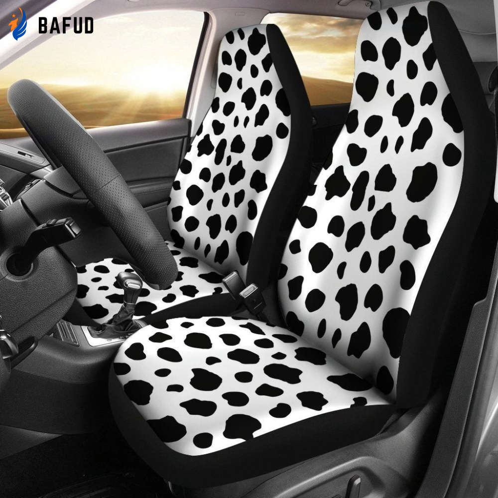 Black & White Cow Skin Car Seat Covers For Fan Gifts LT03 - Bafud