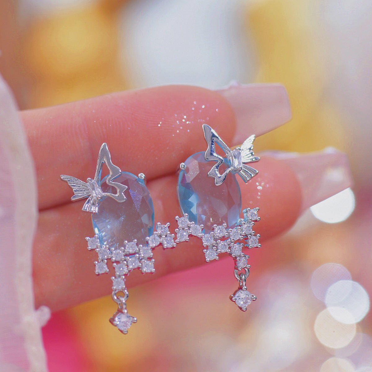 Blue Gem Butterfly Earrings