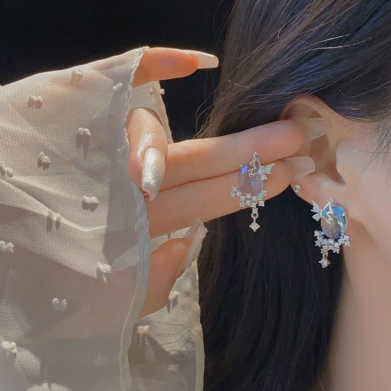 Blue Gem Butterfly Earrings