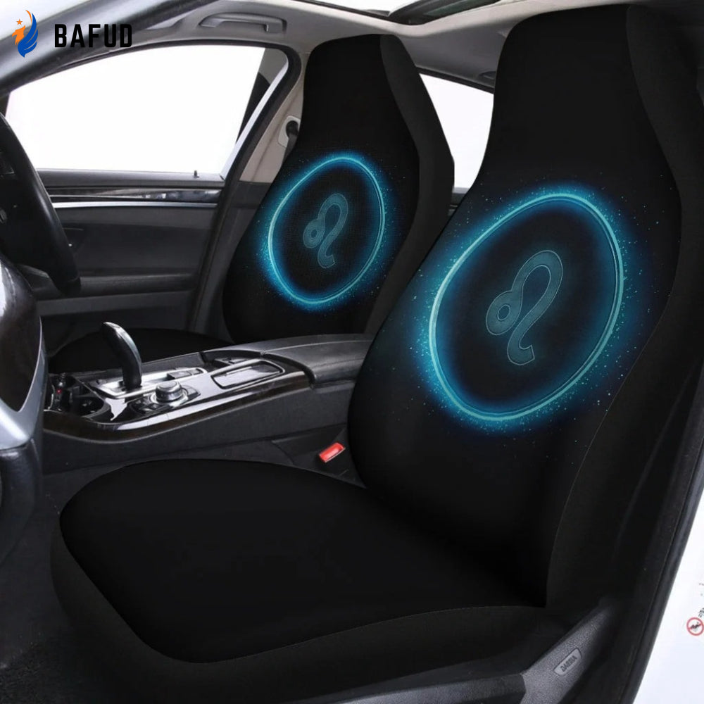Blue Leo Zodiac Sign Print Universal Fit Car Seat Covers For Fan Gifts Set 2 Automotive Seat Protector - Bafud