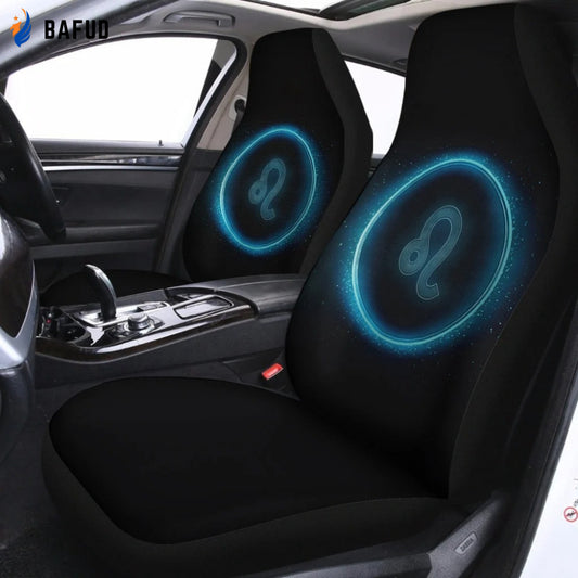 Blue Leo Zodiac Sign Print Universal Fit Car Seat Covers For Fan Gifts Set 2 Automotive Seat Protector - Bafud