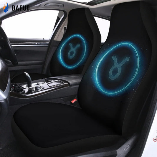 Blue Taurus Zodiac Sign Print Universal Fit Car Seat Covers For Fan Gifts Set 2 Automotive Seat Protector - Bafud