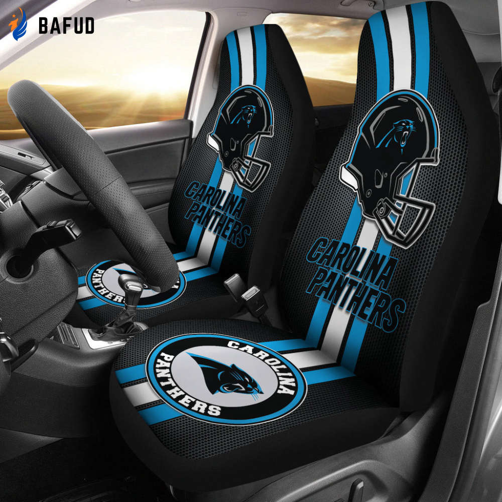 Carolina Panthers Black Blue Helmet Car Seat Covers For Fan Gifts - Bafud