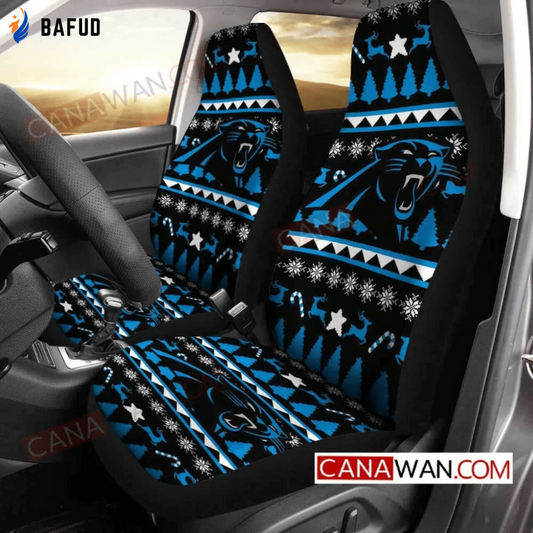 Carolina Panthers Logo Pattern v14 Universal Fit Car Seat Covers For Fan Gifts Gift For Fan - Bafud