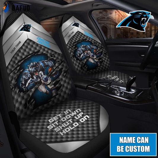 Carolina Panthers Nfl Get In Sit Down Shut Up And Hold On Cusstom Name Car Seat Covers For Fan Gifts - Bafud