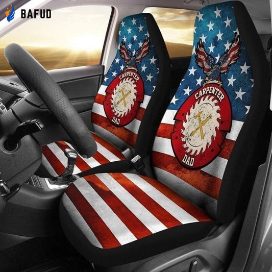 Carpenter Dad American Flag Car Seat Covers For Fan Gifts Gift MN05 - Bafud