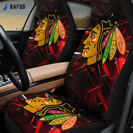Chicago Blackhawks Logo Art10 Universal Fit Car Seat Covers For Fan Gifts NHL Gifts For Fans - Bafud