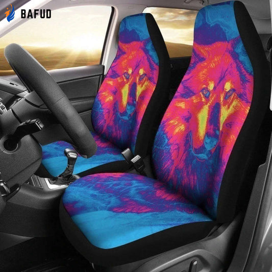 Colorful Wolf Car Seat Covers For Fan Gifts Custom Car Decoration Accessories - Bafud