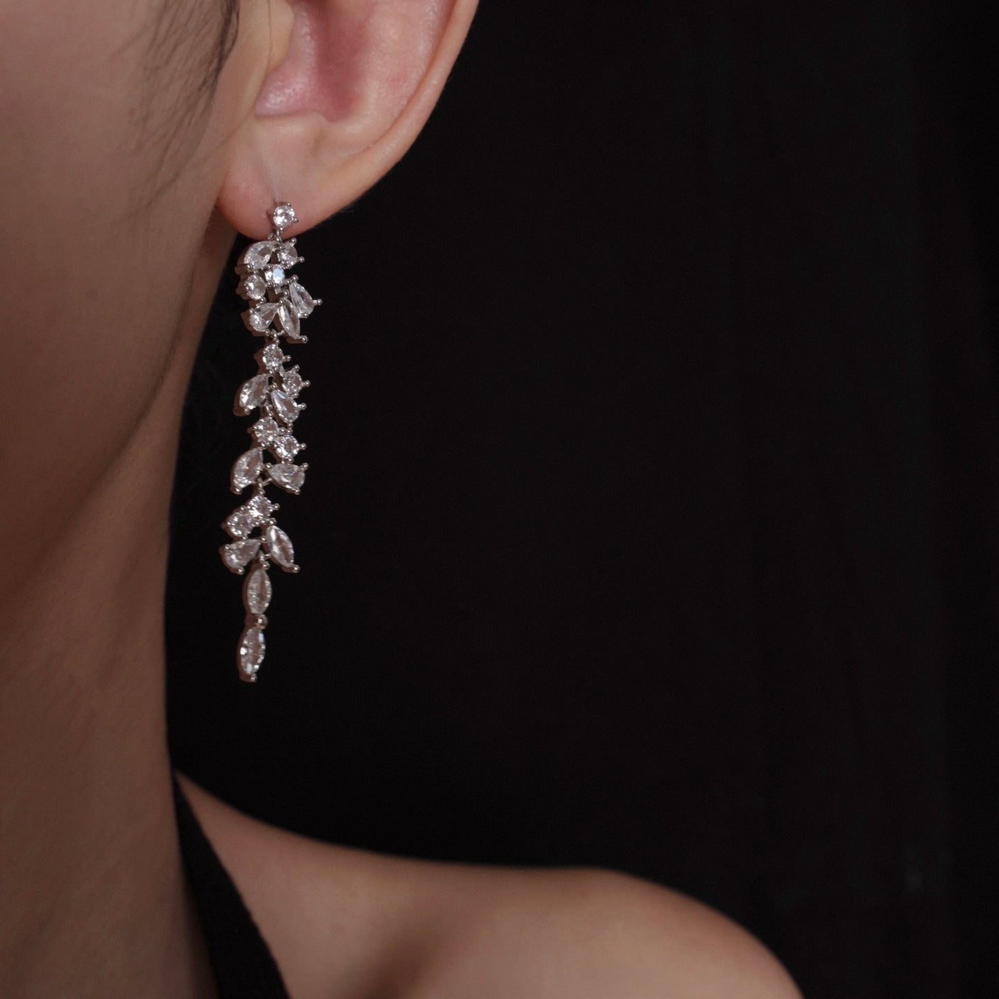 Crystal Cascade Earrings in Silver