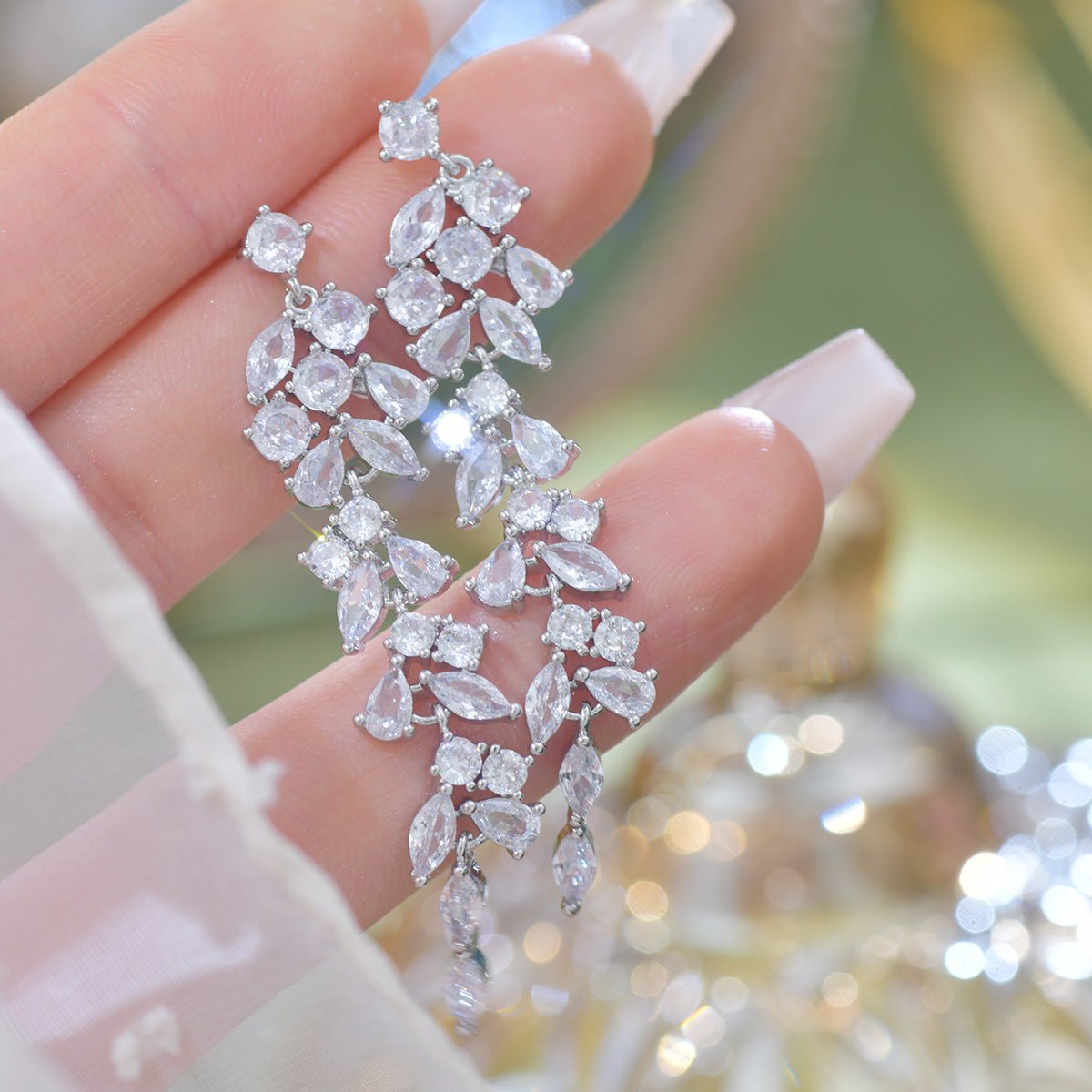 Crystal Cascade Earrings in Silver