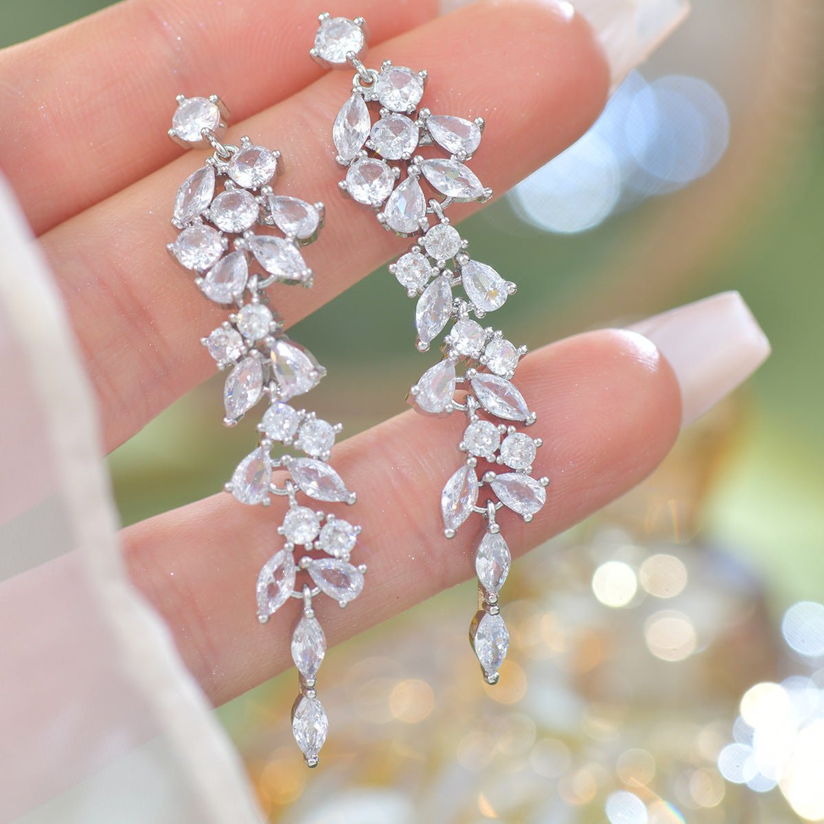 Crystal Cascade Earrings in Silver
