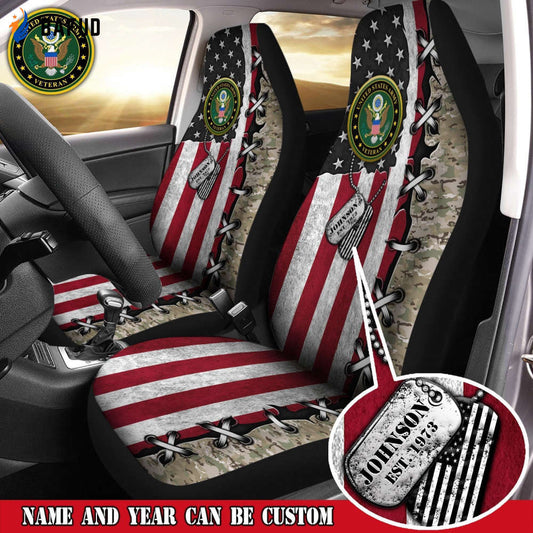 Custom name US Veteran 3D design print car seat covers Proud Military - Bafud