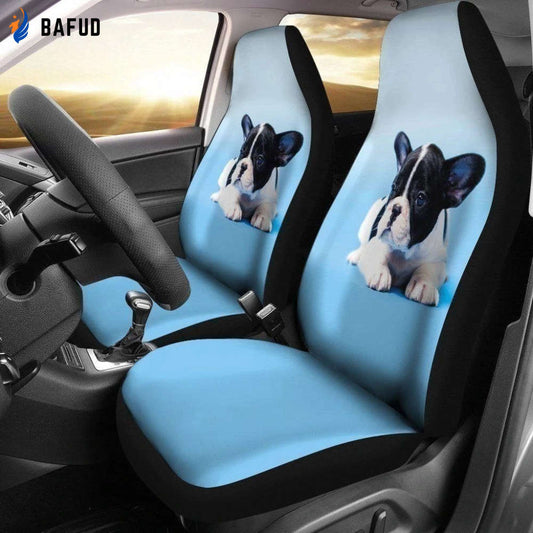Cute Puppy French Bulldog Car Seat Covers For Fan Gifts Custom Blue Car Decoration - Bafud