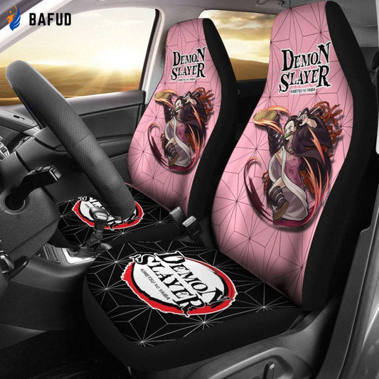 Demon Slayer Nezuko Car Seat Covers For Fan Gifts Custom Anime Car Accessories - Bafud