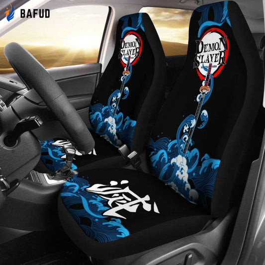 Demon Slayer Tanjiro Car Seat Covers For Fan Gifts Custom Nichirin Sword Anime Car Accessories - Bafud