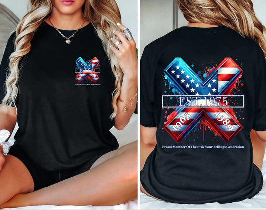 Custom Year Gen X 2 Side T-shirt 1965-1980 Flag X Proud Member Shirt
