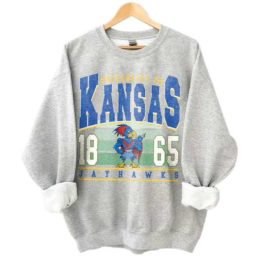 Kansas Jayhawks Vintage NCAA Sweatshirt, Unisex Jayhawks Football Shirt, Classic Sport Hoodie, Gifts for Football Fans, Cotton T-Shirt, Clothing