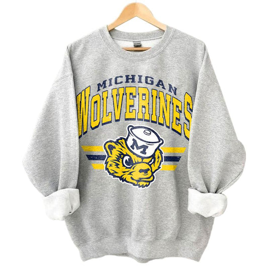 Michigan Wolverines Vintage Football NCAA Sweatshirt - Tshirt - Hoodie, University of Michigan Unisex Football NCAA Shirt, Unisex Vintage NCAA Shirt, Classic Football Shirt, Gifts For Football Fan Sport, Cotton, Sweatshirt, T-Shirt, Hoodie