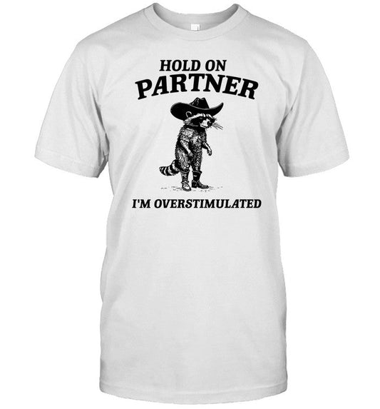 Raccoon Aesthetic Hold On Partner I'm Overstimulated Shirt