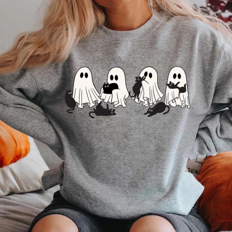ÃÂ¡ute Ghost Black Cat Shirt - Sweatshirt - Hoodie, Ghost Black Cat Shirt, Black Cat Halloween Shirt, Cat Lovers Shirt, Cat Halloween Shirt, Halloween C