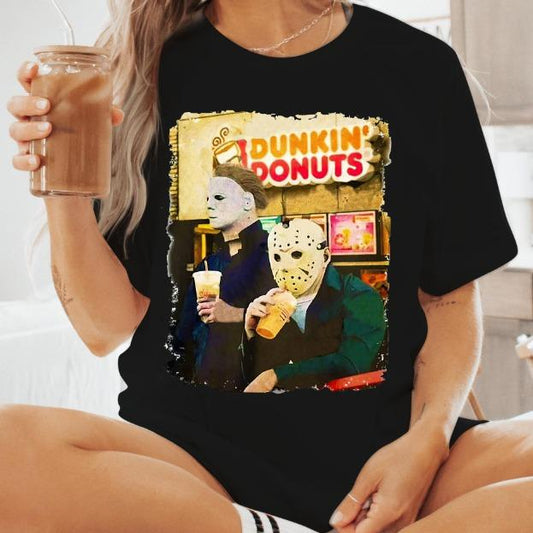 Funny Halloween Tee Jas0n And Michael Shirt Jas0n V00rhees T-Shirt Women & men T-Shirt  Cotton Unisex Comfort Fabric Comfortable Top