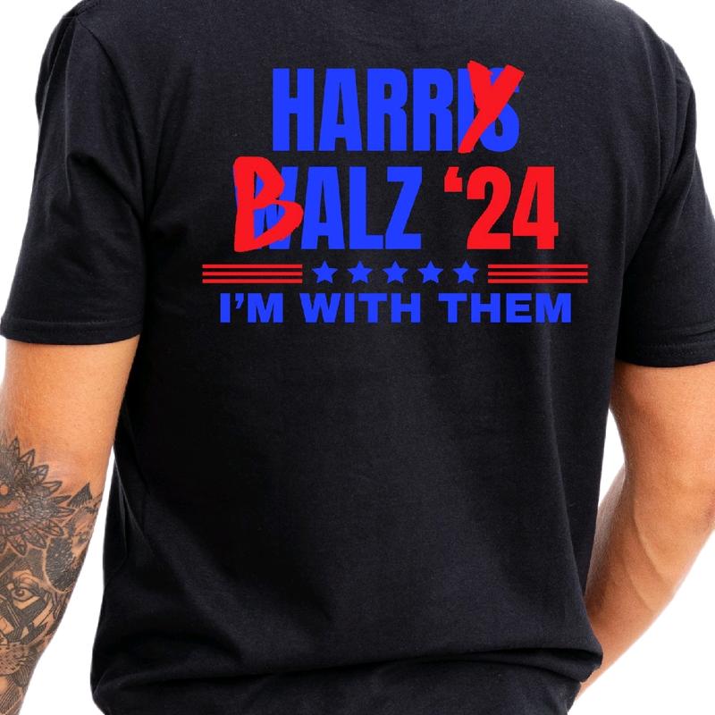 Republican Harris Walz '24 Tshirt Menswear Cotton T-Shirt Top, Casual Crewneck trump  shirt t shirt funny meme