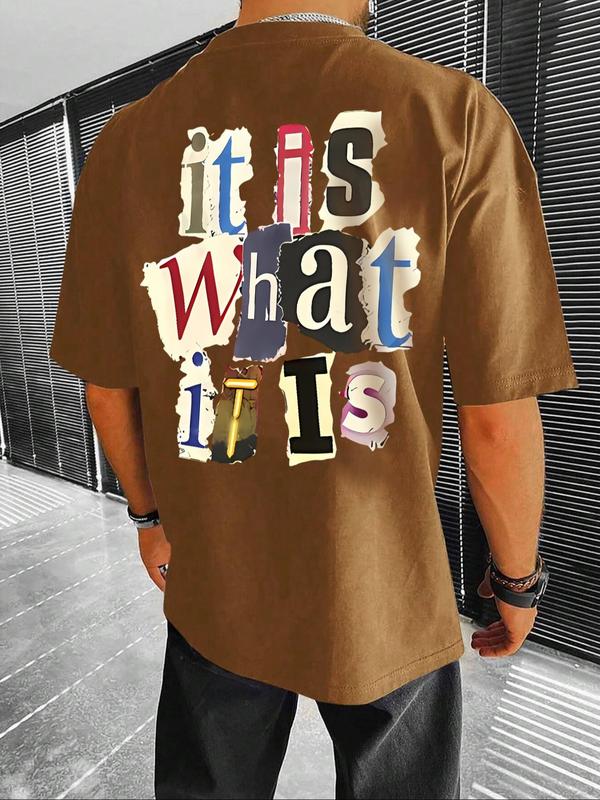 Men's Letter Print Round Neck Tee, Regular FitÂ Casual Short Sleeve T-shirt, Graphic Tees,Â Streetwear, Summer Clothes,Â Men Summer Top