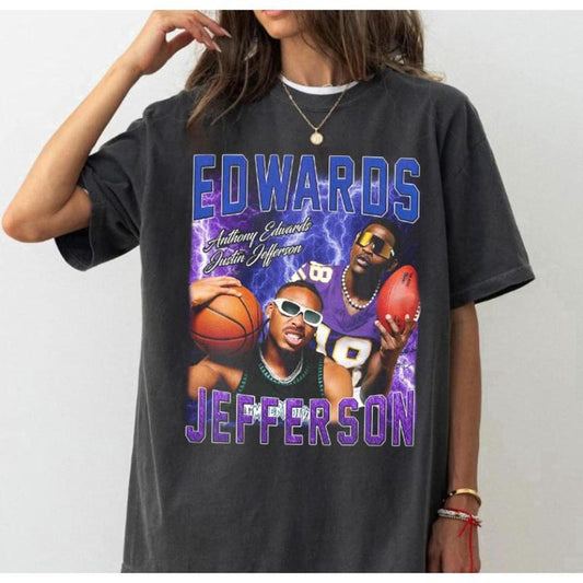 Anthony Edwards  Justin Jefferson Vintage Shirt,  Vikings Fan Shirt, Minn Sports Retro Bootleg Shirt,  Game Day TShirt, For Her