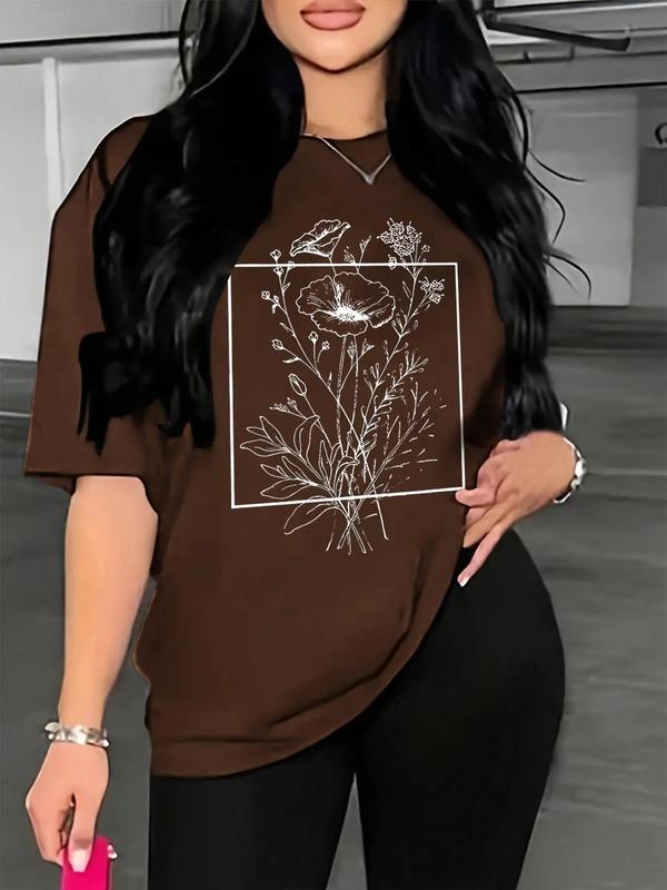 Women's Back To SchoolÃ‚Â Floral Print Drop Shoulder Tee, Summer Clothes Women,Ã‚Â Casual Half Sleeve Round Neck T-Shirt for Summer, Summer Outfits, Graphic