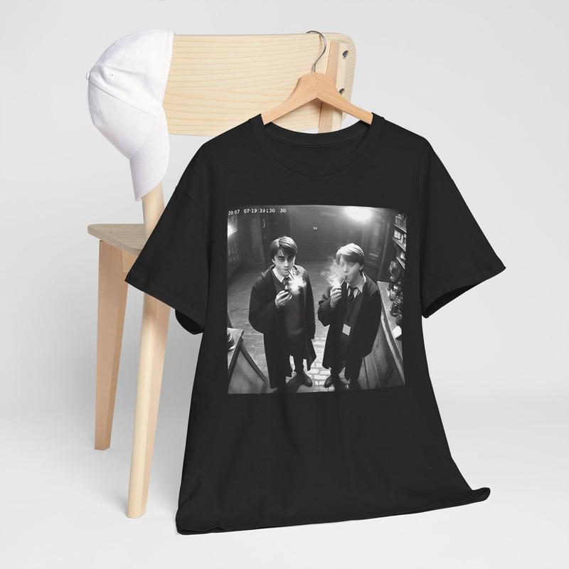 Harry and Ron Smoking T-Shirt, Potter Shirt, Wizarding Fan Shirt, Potterhead Christmas Birthday Gift Potter Book Funny 90s Vintage Meme Shirt Crewneck Shortsleeve