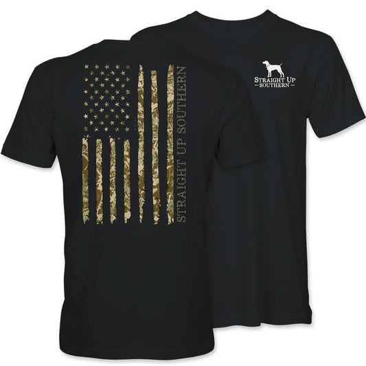 US Camo Flag - Camouflage American Flag T-Shirt - Black
