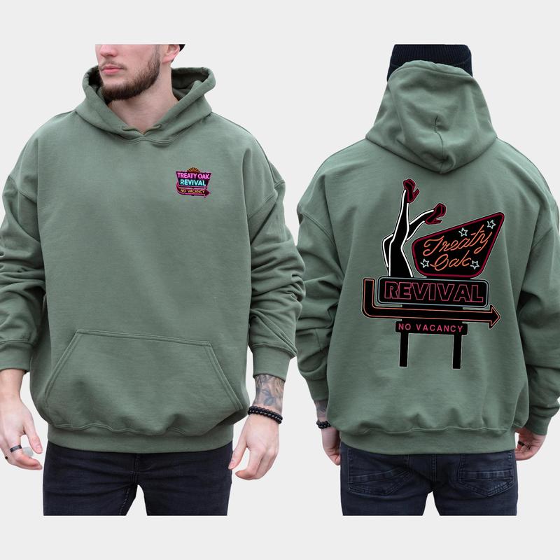 Men's Treaty Oak Revival 2-Sided Hoodie, Retro Neon Sign Hoodies, Funny Treaty Oak Hooded Sweatshirt, Unisex Cotton Tops, Classic Pullover Menswear