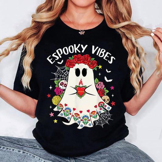 Espooky Vibes Concha Day Of The Dead Mexican Halloween Ghost T-Shirt