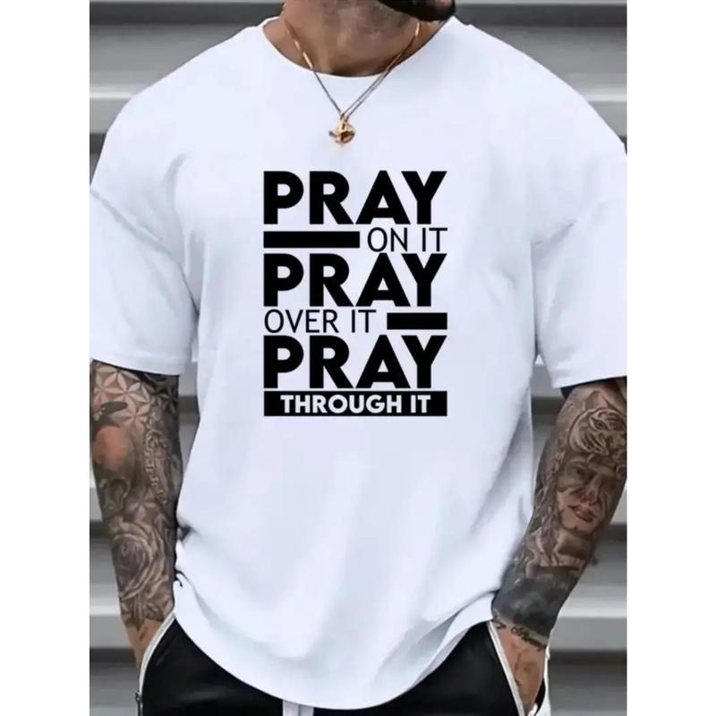 [Fast Arrival] Super Soft & Breathable New PRAY Printed T-Shirt, Men's Comfort Fit Crew Neck Short Sleeve Cotton T-Shirt for Everyday Wear and Outdoor