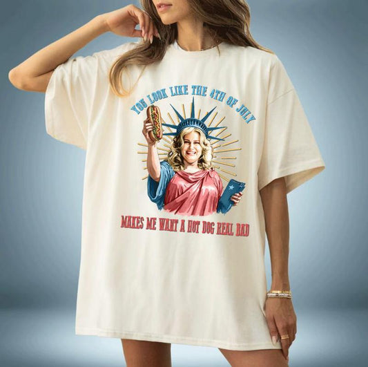 You Look Like The 4th Of July Makes Me Want A Hot Dog Real Bad  Shirt, Funny 4th Of July Gift Shirt, Full Color, Menswear Top, Womenswear Top, clearan