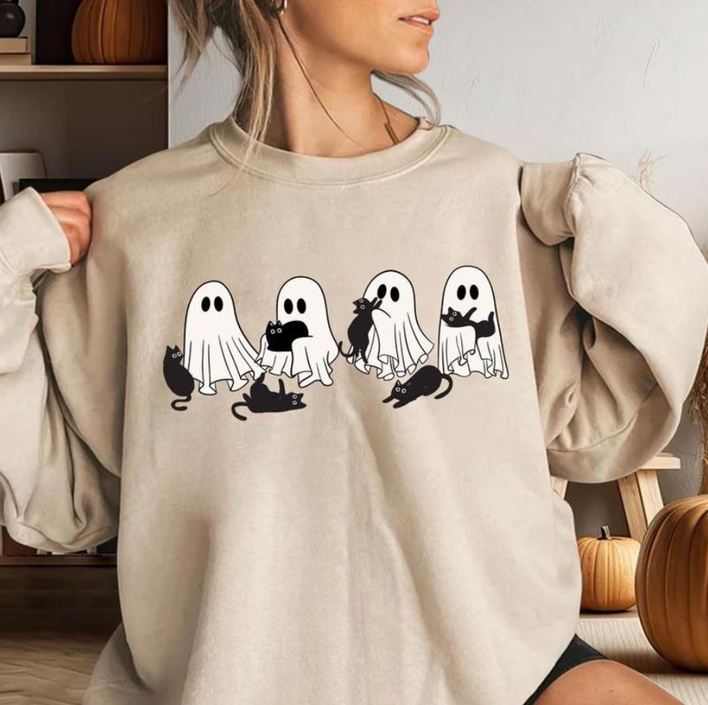ÃÂ¡ute Ghost Black Cat Shirt - Sweatshirt - Hoodie, Ghost Black Cat Shirt, Black Cat Halloween Shirt, Cat Lovers Shirt, Cat Halloween Shirt, Halloween C