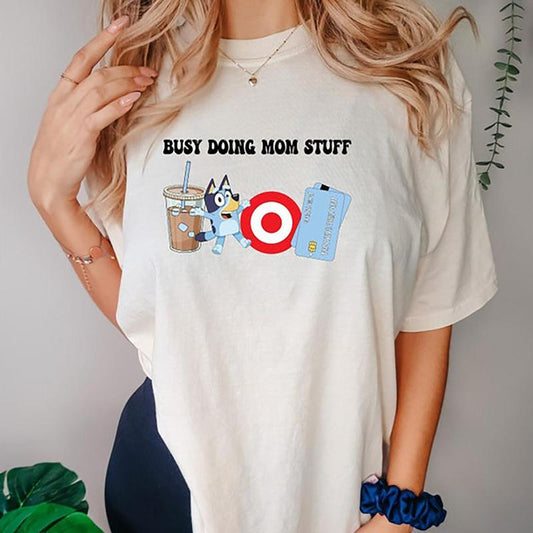 Busy Doing Mom Stuff Blue Characters Sweatshirt, Characters Halloween Christmas Sweatshirt For Adult - Multiple Colorways - Unisex and Inclusive - Fas