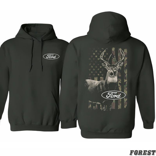 Ford Oval Truck Hunting Camo American Flag Deer Hoodie, Perfect For Every Occasion, Find Your Perfect Fit, Colorful Varieties, Classic Cotton, Unisex