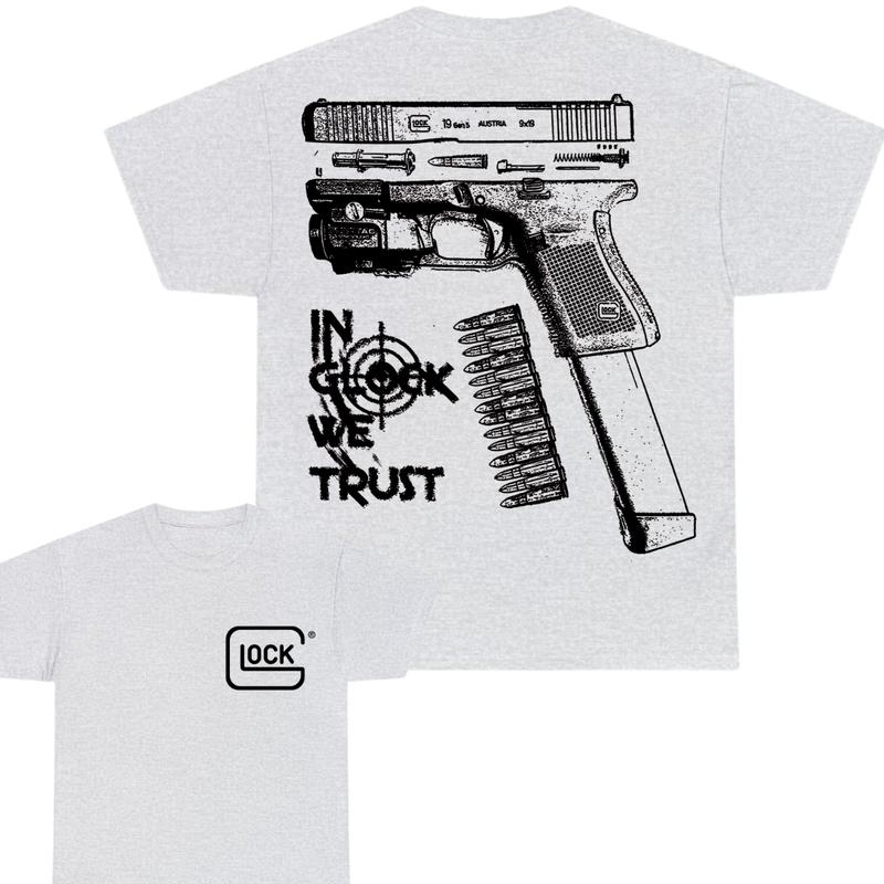 In Glock We Trust Double Sided Print T-Shirt - Glock shirt - Classic Width and Collar for Men and Women- Cotton Menswear Top