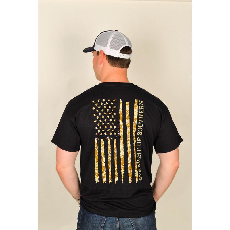 US Camo Flag - Camouflage American Flag T-Shirt - Black