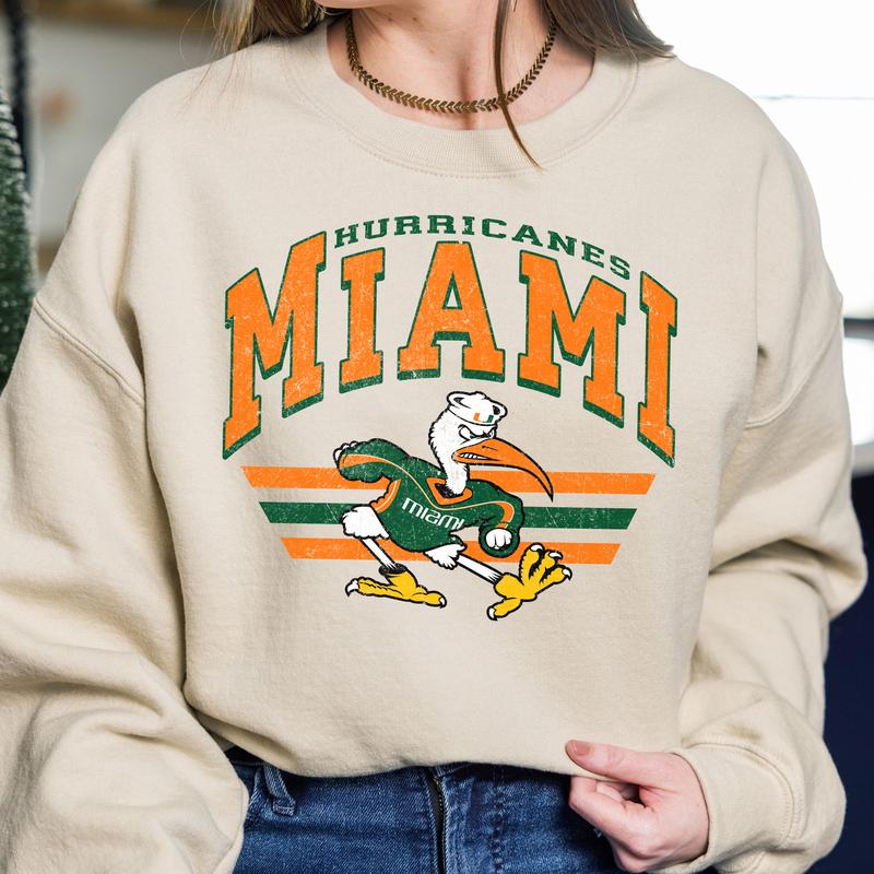 32. Miami Hurricanes Vintage NCAA Sweatshirt, Classic Football Apparel Gift, Sports Fan Gear for Enthusiasts