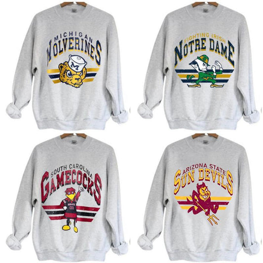 Vintage College All Team NCAA Classic Sport Sweatshirt for Men Long Sleeve Raglan Crewneck Cotton Casual Sweatshirt
