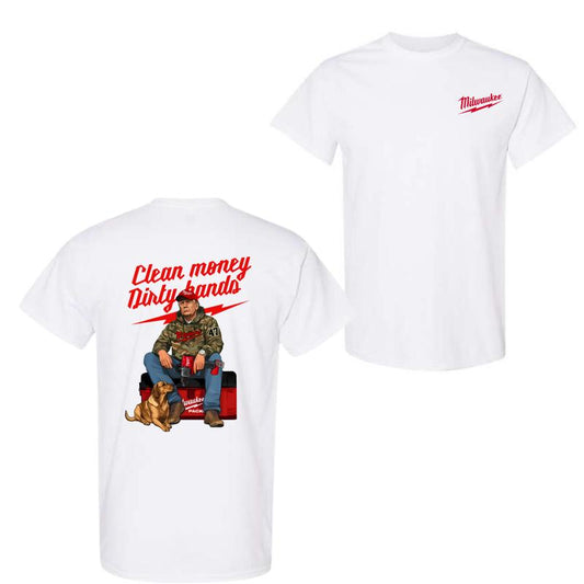 Milwaukee T-Shirt Ã¢â‚¬â€œ Clean Money Dirty Hands, Bold Graphic Design Featuring a Hardworking Professional and Loyal Dog