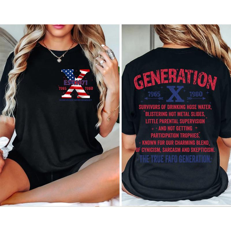 Est.Year Custom Proud Member Hose Water Flag Gen X 2 Side T-shirt, Gen X Shirt, Proud Member Generation 1965-1980 Shirt
