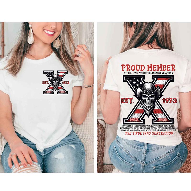 Custom Year Est.1973 GenX 2 Side Shirt - Vintage 90s GenX 1965-1980 Skull T-shirt -GenX Skull T-shirt Cotton Fabric Tshirt Menswear Top