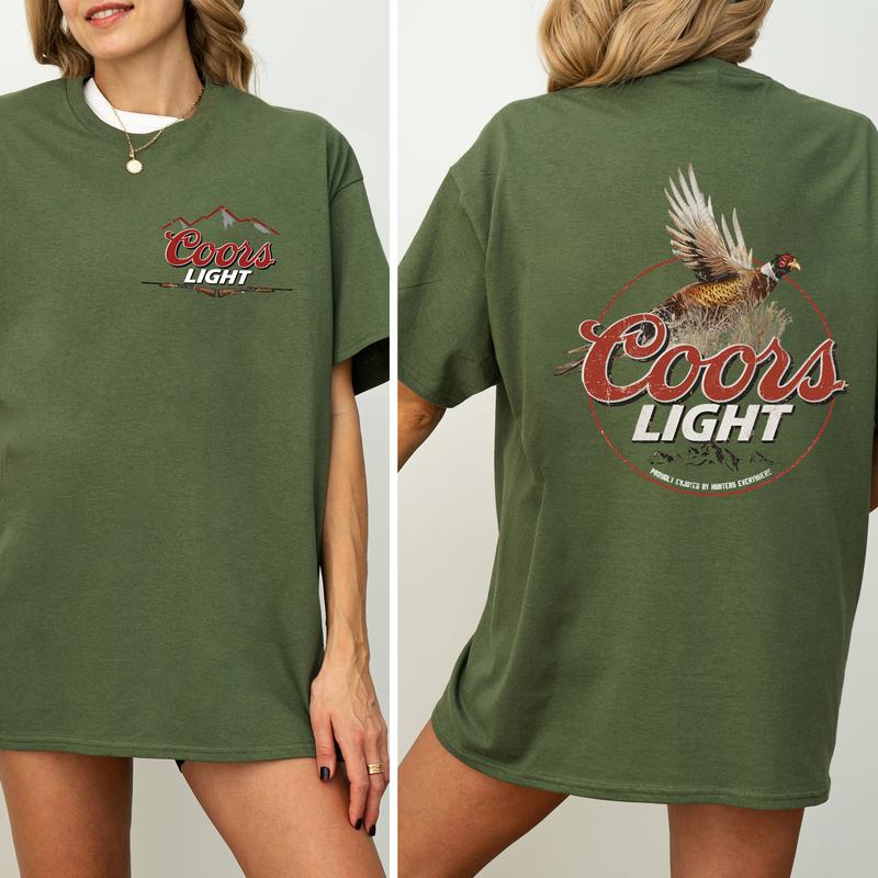 Coors Light Pheasant 2 Sided Shirt, Vintage Pheasant Hunting Graphic Printed Tshirt, Duck Hunt T-shirt, Unisex Hunter Tee, Cotton Casual Womenswear