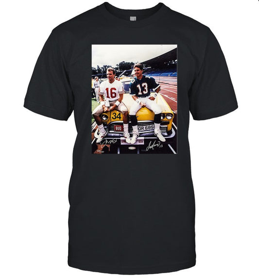 Peep Kenny Joe Montana and Dan Marino Super Bowl XIX 1985 Tee