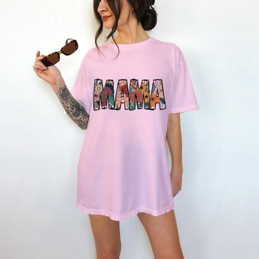Floral MAMA - T-Shirt, Floral Graphic, Mother's Day, Gift Idea, Relaxed Fit, Casual Apparel, Cute Top, Great with Jeans, All Seasons, Fun Style, Comfo