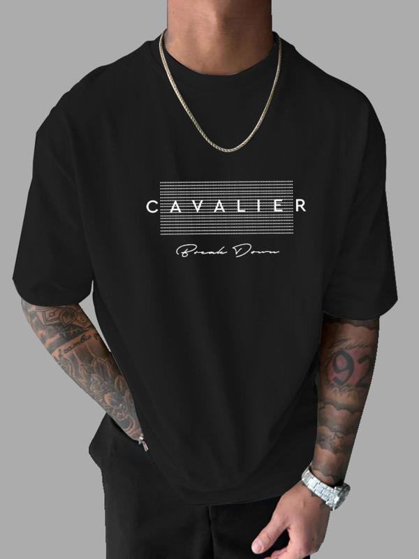 Men's Letter Print Round Neck Tee, Regular Fit Casual Comfy StreetwearÂ Drop Shoulder Short Sleeve T-shirt for Daily Wear, Graphic Tees,Â Men's Summer Clothes