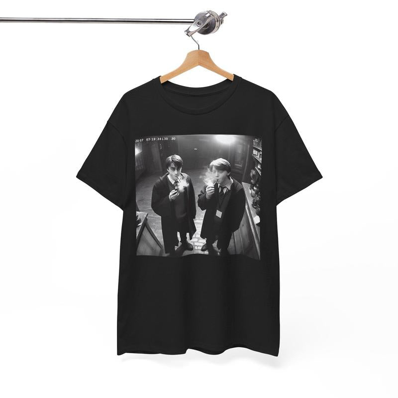 Harry and Ron Smoking T-Shirt, Potter Shirt, Wizarding Fan Shirt, Potterhead Christmas Birthday Gift Potter Book Funny 90s Vintage Meme Shirt Crewneck Shortsleeve